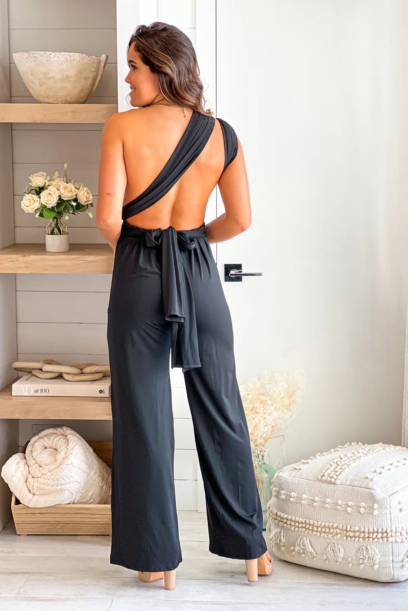 Black Multi Tie Backless Jumpsuit