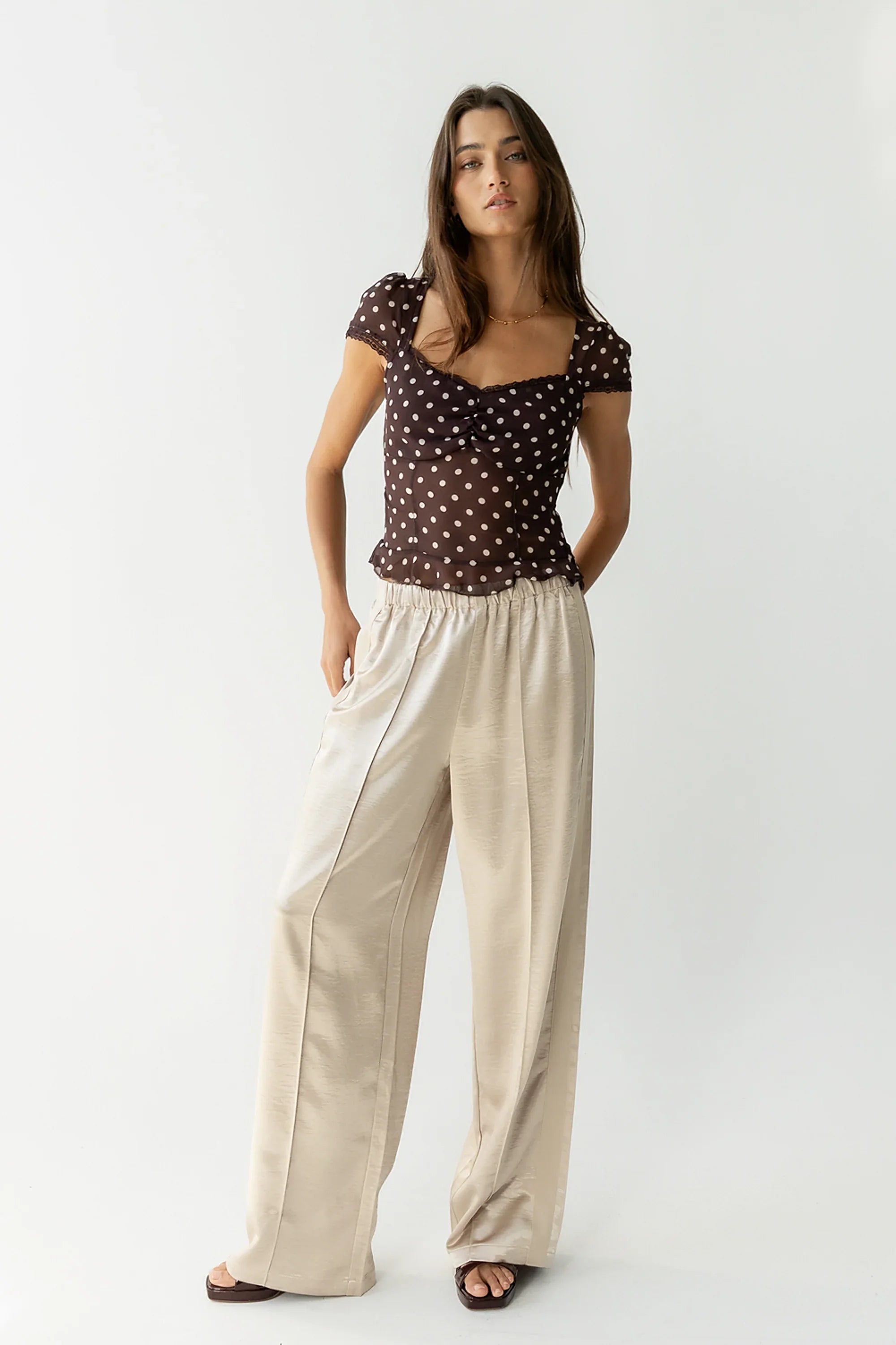 Gemma Satin Wide Leg Pants in Champagne