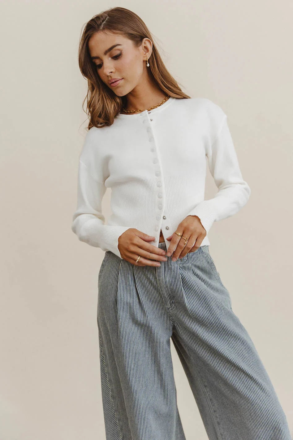 Julia Ribbed Cardigan in Cream