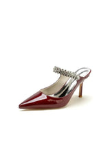 Leather Pointed Toe Wedding Shoes with Rhinestone