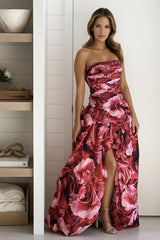 Red Floral Balloon Maxi Dress