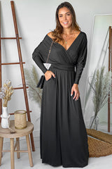 Black Maxi Dress With Dolman Sleeves And Pockets