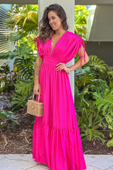 Hot Pink Deep V Neck Maxi Dress