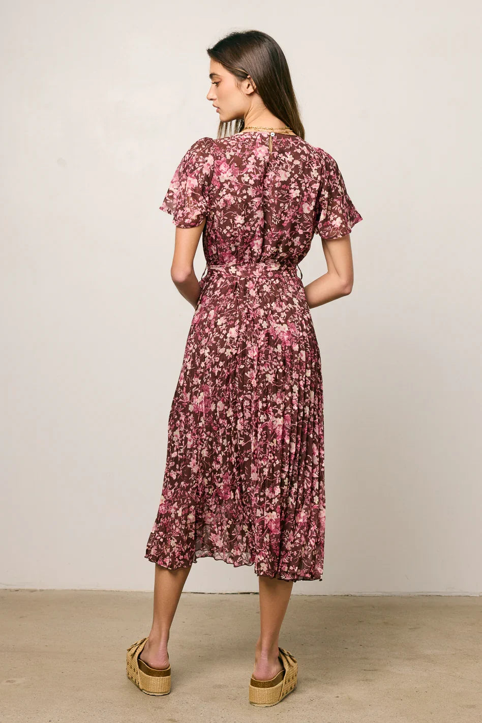 Mary Anne Floral Midi Dress in Brown FINAL SALE