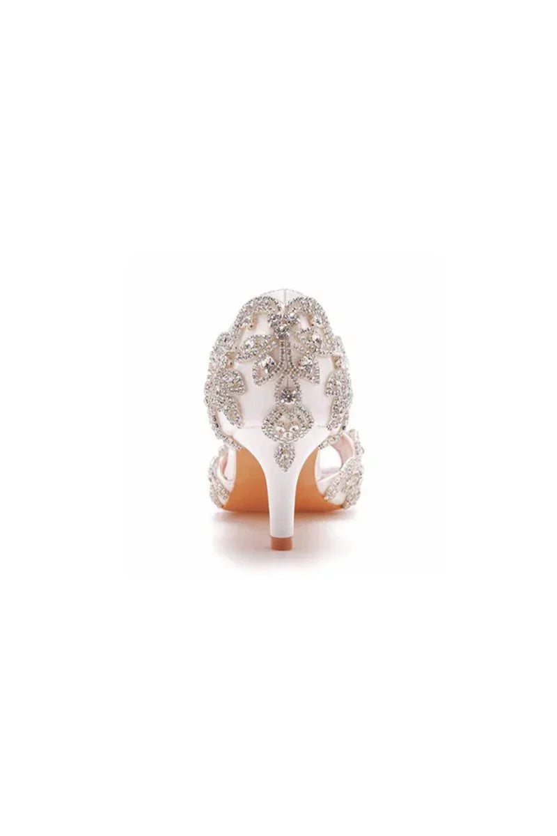 Peep Toe Satin Rhinestone Slip On High Heels