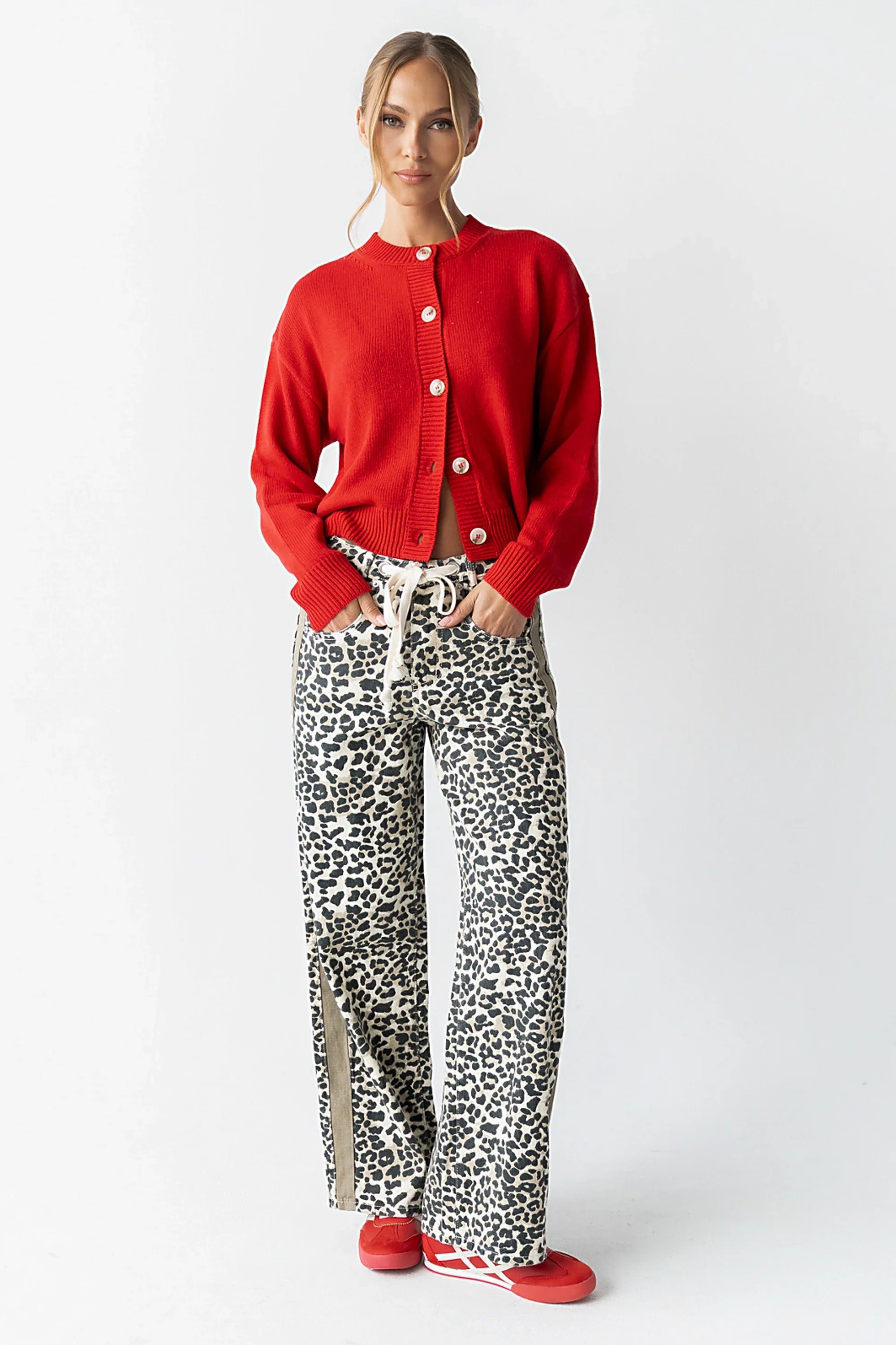 Mellanie Two Toned Baggy Jeans in Leopard