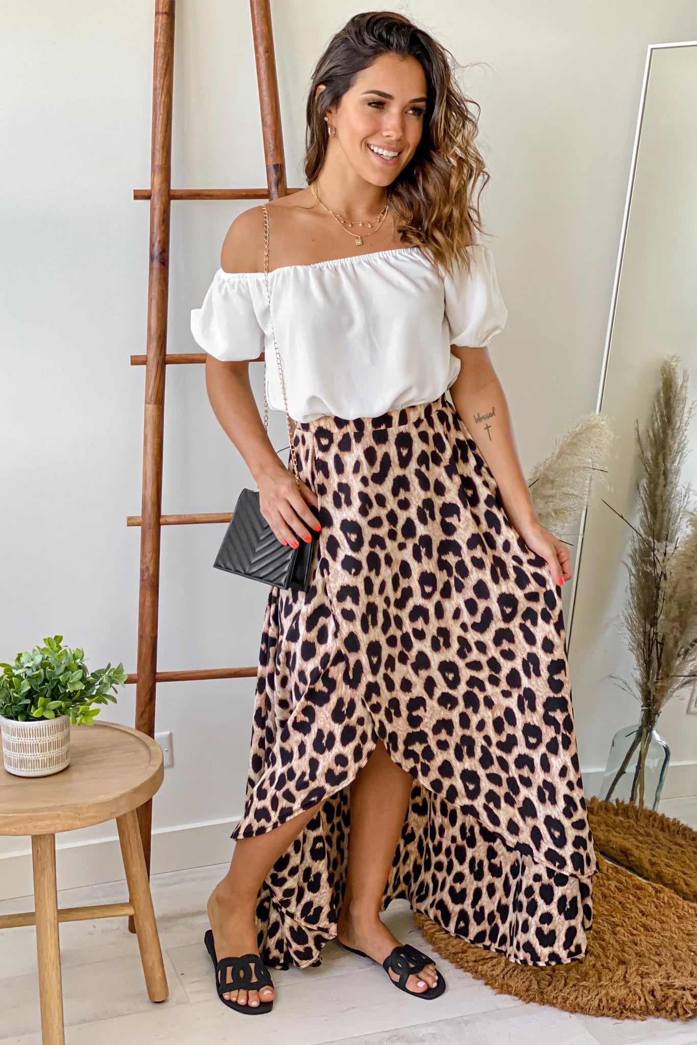 White And Leopard High Low Dress