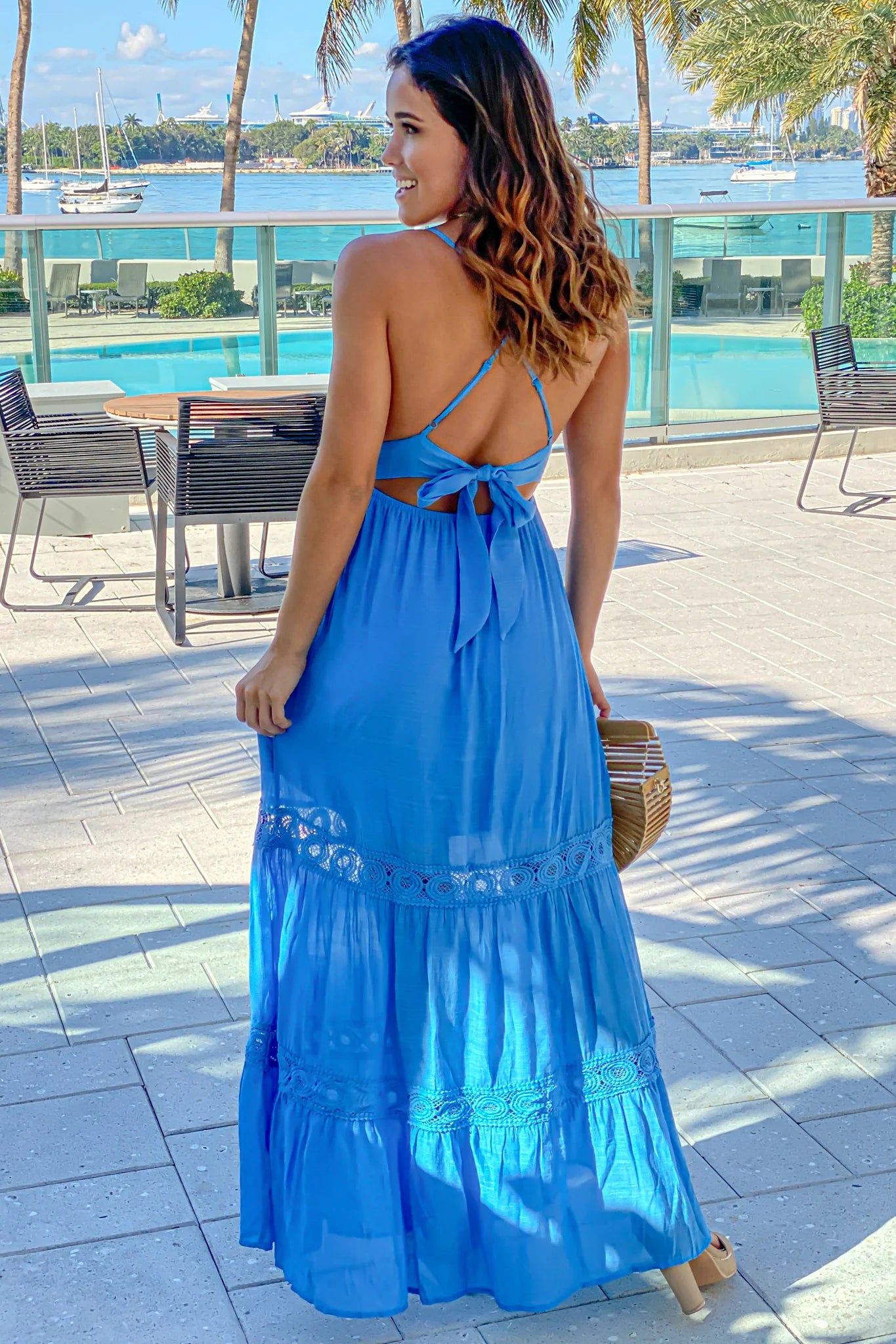 Blue Crochet Waist Maxi Dress