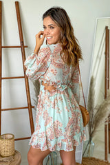 Mint Paisley Print Short Dress