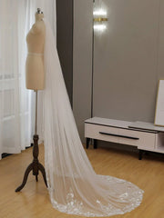 Simple Floral Lace Chapel Train Veil Bridal Veil Wedding Veil