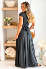 Black Wrap V Neck Maxi Dress