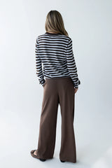 Ronda Ribbed Wide Leg Pants in Brown