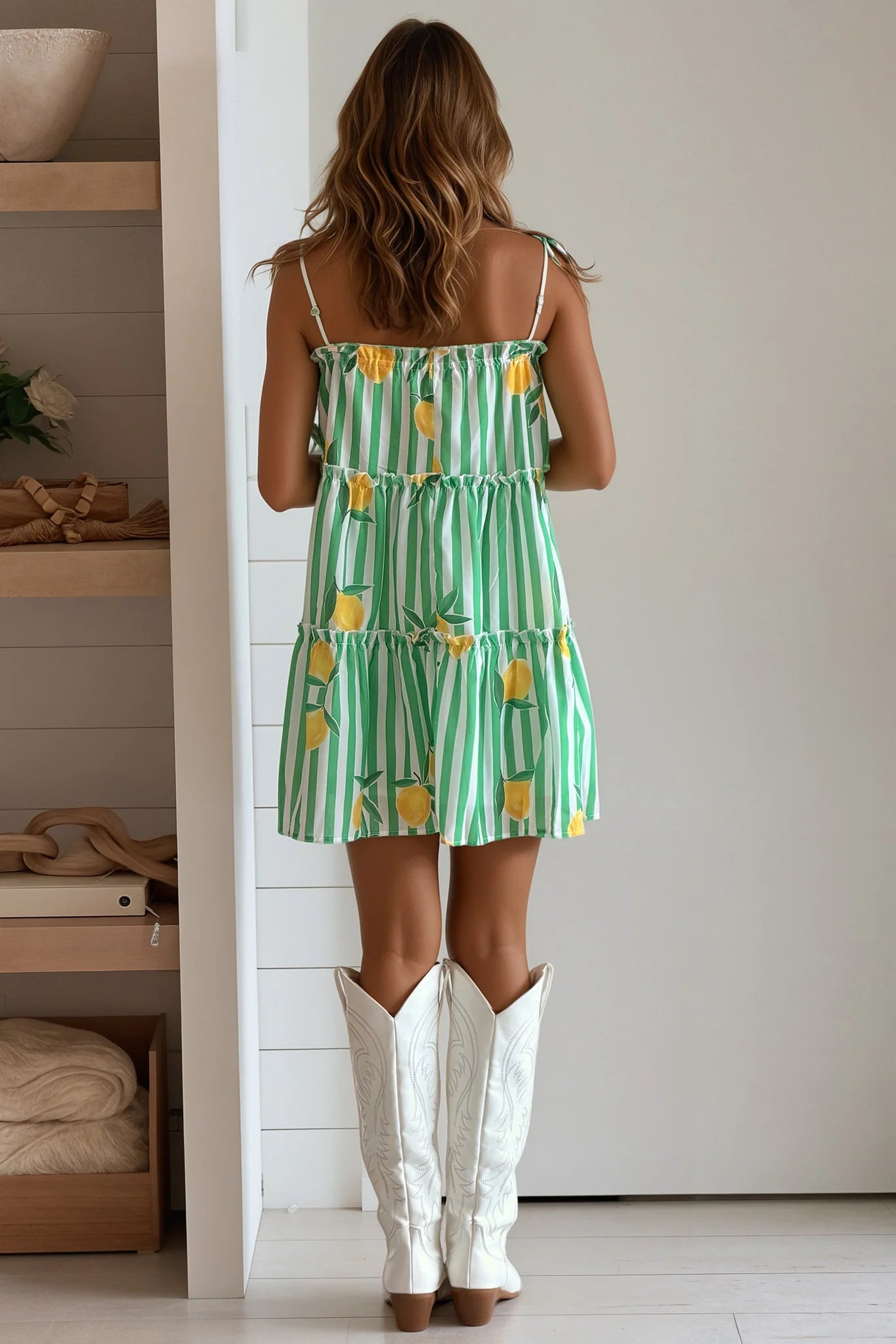 Green Lemon Striped Mini Dress
