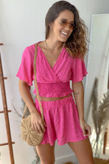 Pink Smoked Top and Shorts Set