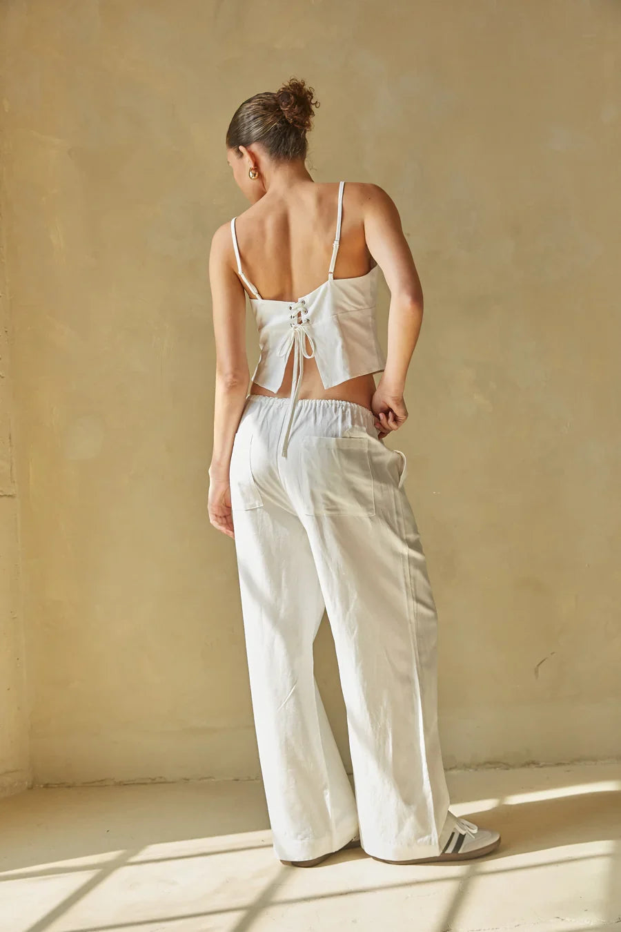 Camille Lace Up Back Linen Tank