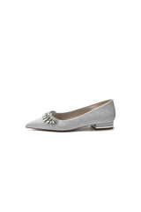 Pointed Toe Glitter Low Heels With Rhinestone