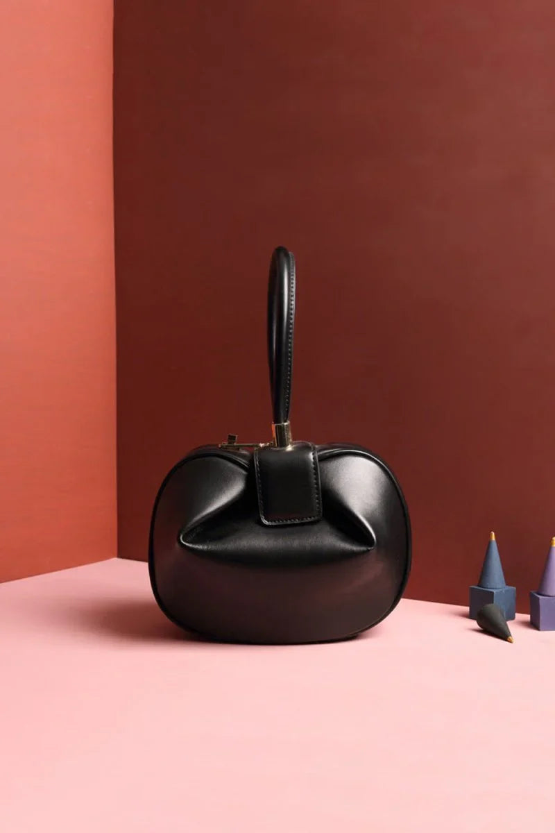 Womens Knotted Cherry Top Handle Clutch in Genuine Leather