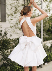 A Line Halter Sleeveless ShortMini Satin Wedding Dresses With Bow
