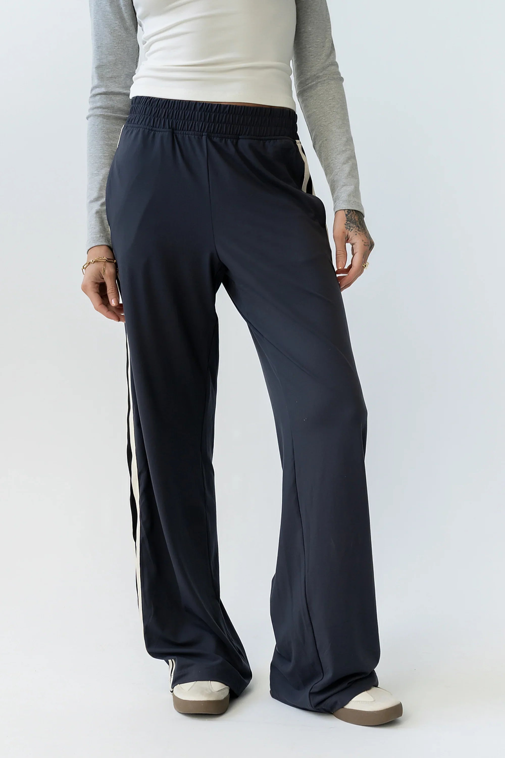Avery Striped Pants in Charcoal