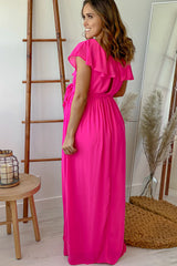 Fuchsia Ruffled Maternity Maxi Dress