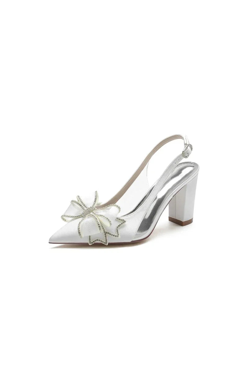 Pointed Toe Chunky Heels with Bow