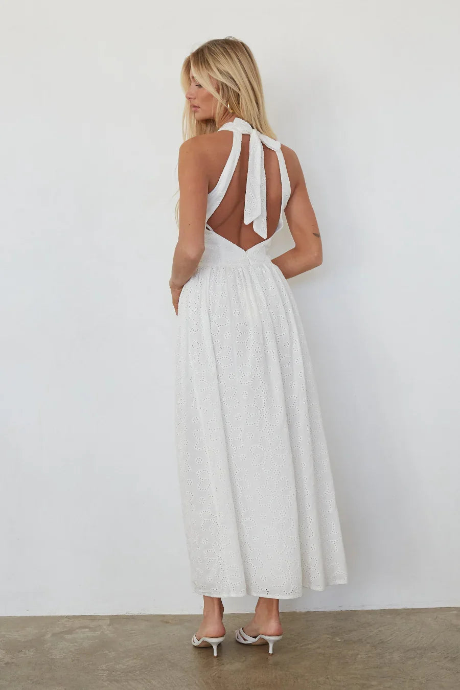 Natasha Eyelet Halter Midi Dress
