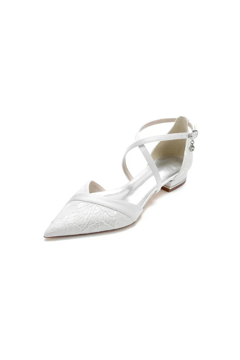 Pointed Toe Lace Ankle Strap Kitten Heels