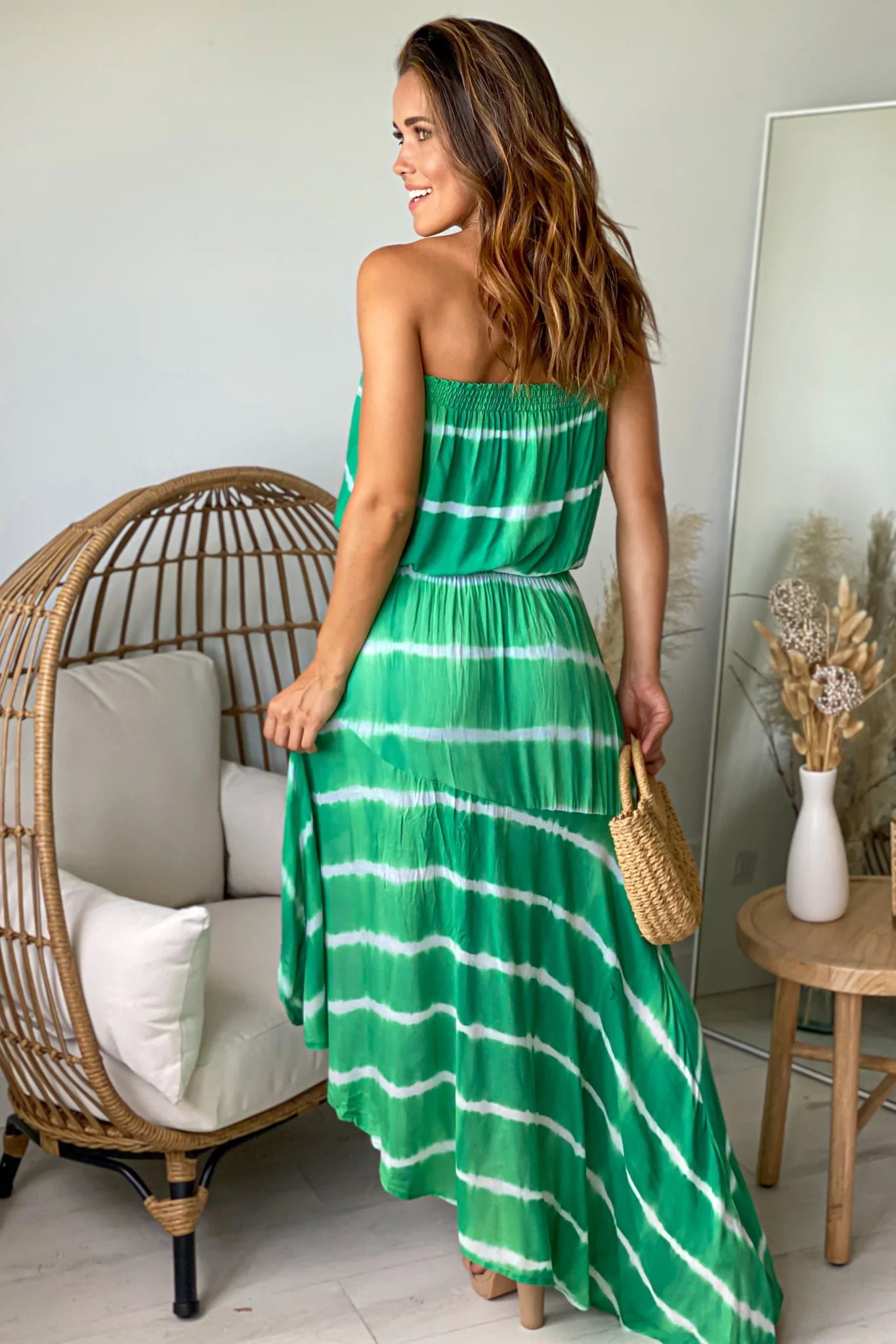 Green Tie Dye High Low Dress