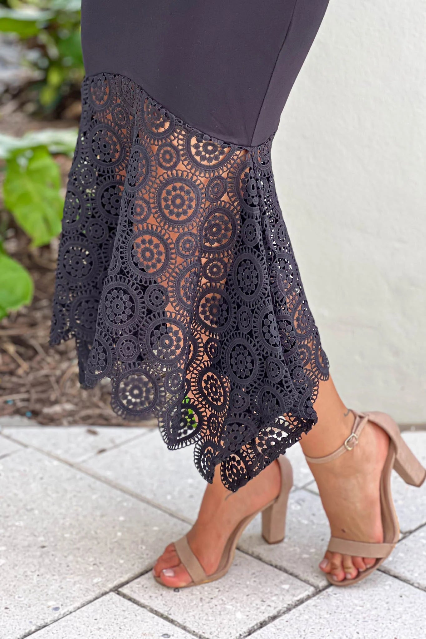 Black Midi Dress With Crochet Trim