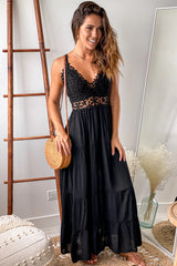 Black Floral Crochet Top Maxi Dress