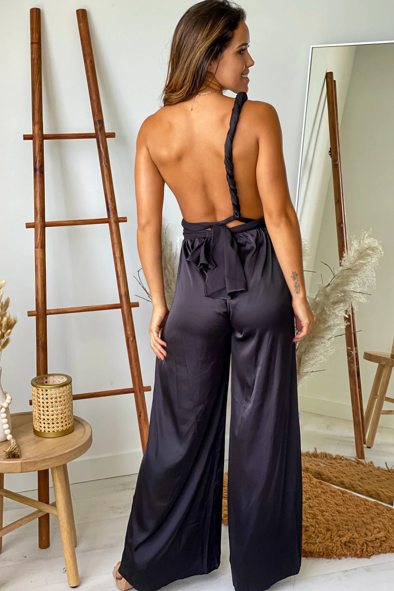 Black Satin Multi Tie Jumpsuit