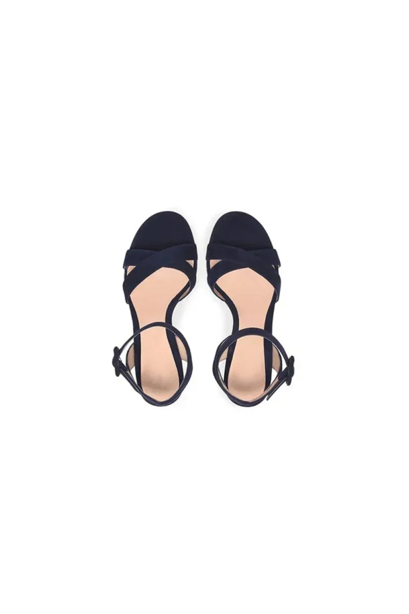 Party Suede Peep Toe Chunky Heel Shoes With Buckle Ankle Strap