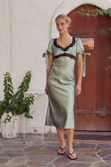 Amanda Lace Trim Maxi Dress in Sage