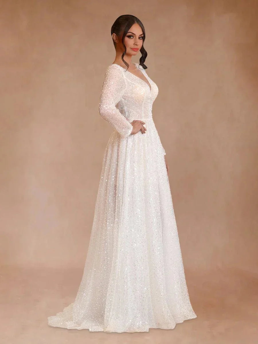 Bohemian A Line Sparkly Sequined Luxury Wedding Dresses