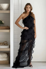 Black Ruffled Halter Neck Maxi Dress