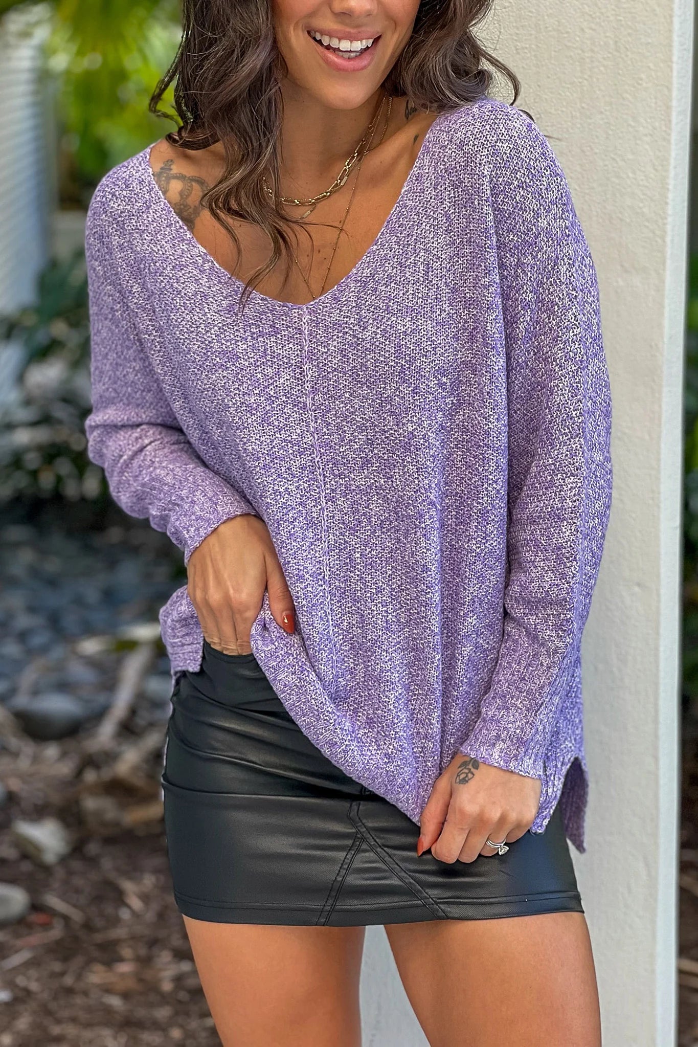 Lavender V Neck Knit Sweater