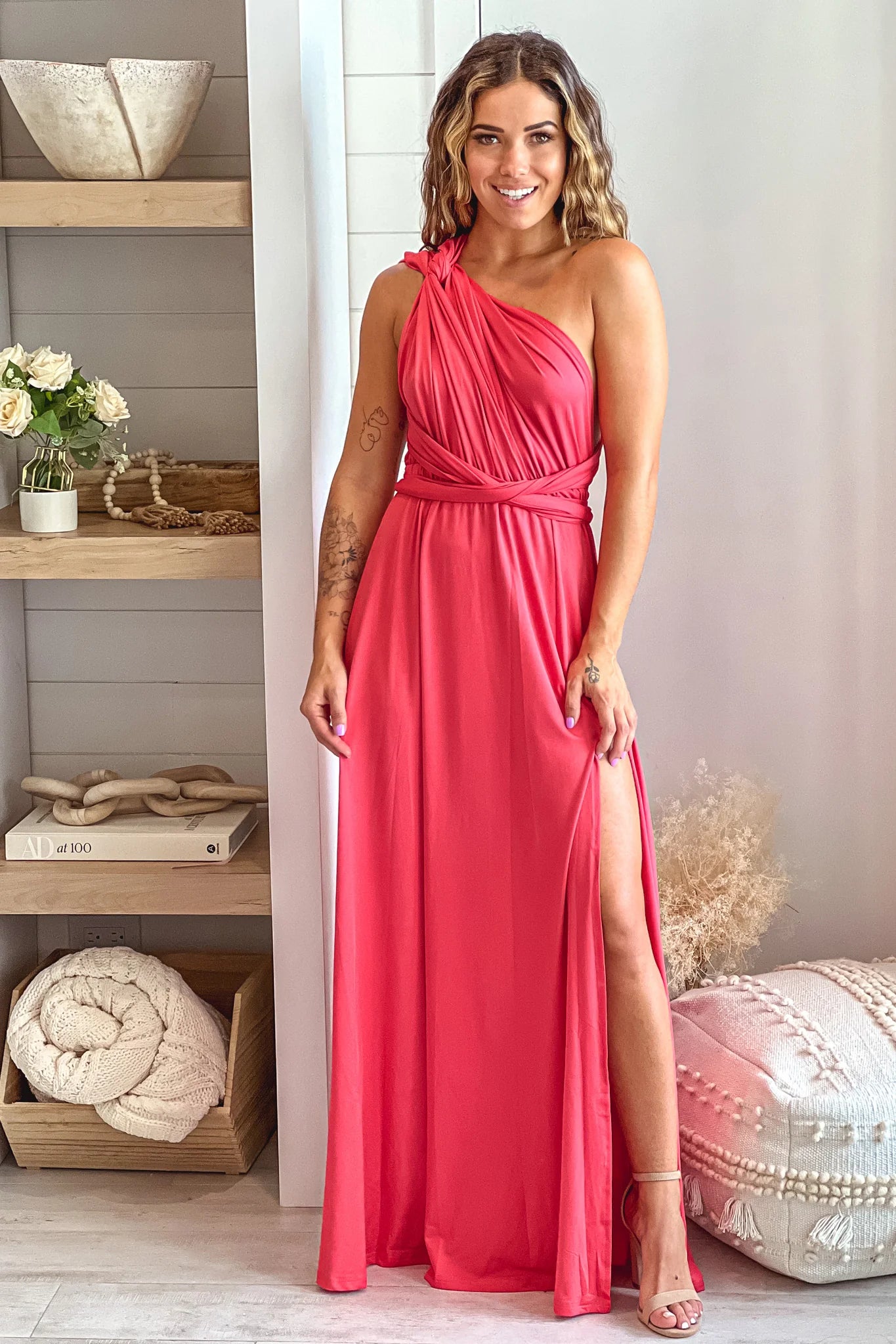 Rose Multi Tie Maxi Dress With Slit