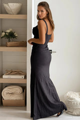 Black Glitter Pleated Maxi Dress