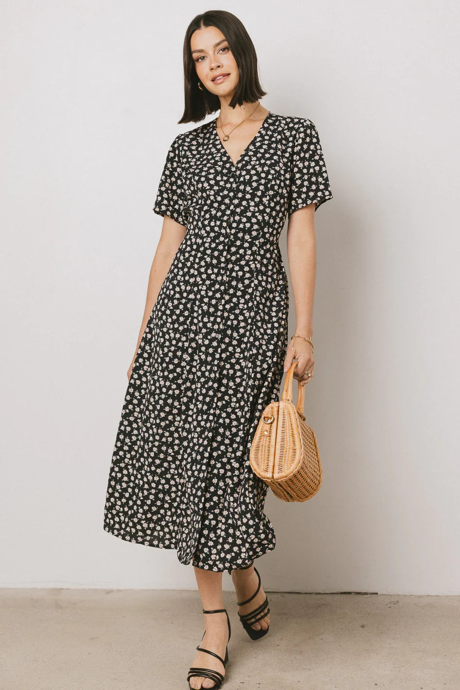 Malik Floral Midi Dress in Black FINAL SALE