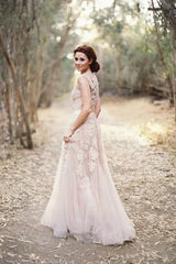 High Quality V neck Sleeveless Floor length Wedding Dress with Lace