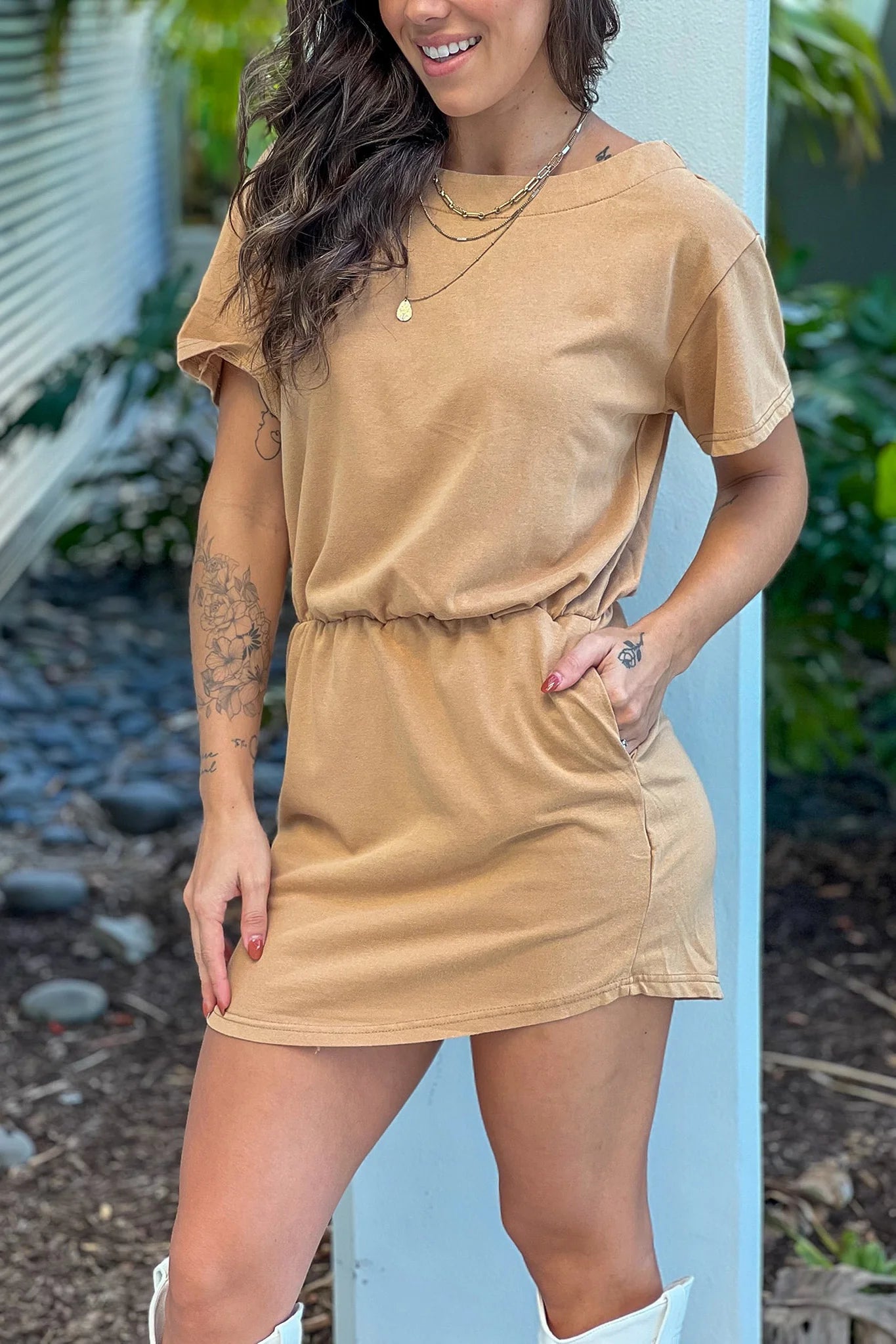 Taupe Short Sleeve Dress