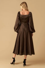 ROMANTIC LOVE BROWN LONG SLEEVE MIDI DRESS