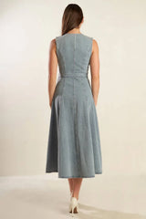 NAUTICAL NICE LIGHT DENIM MIDI DRESS