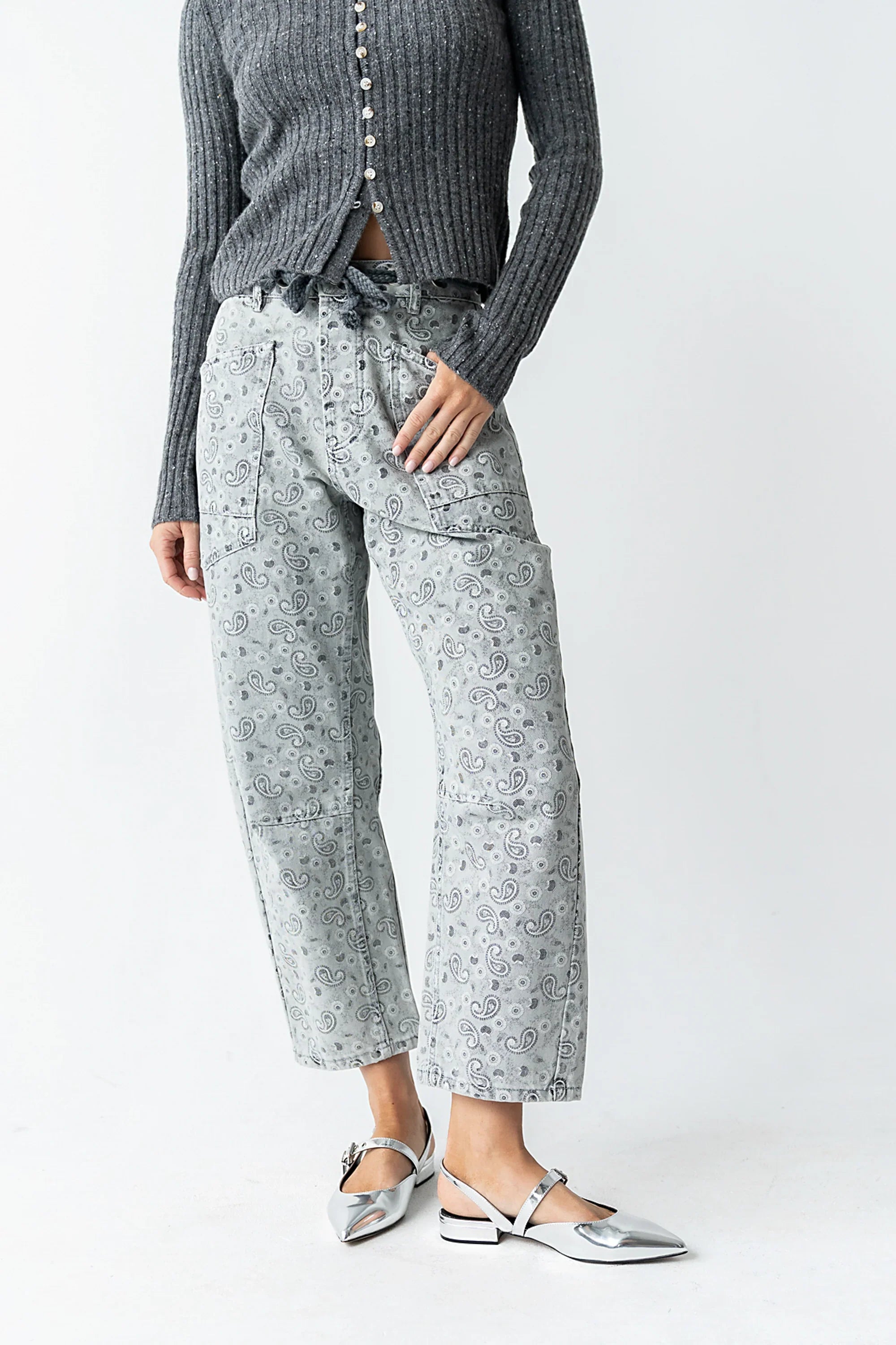 Paisley Printed Barrel Jeans