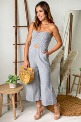 Navy Striped Jumpsuit with Cut Out