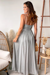 Sage Maxi Dress With Crochet Top And Belt