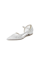 Pointed Toe Strap Buckle Mesh Low Heels