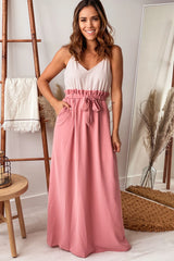 Dusty Pink Striped Maxi Dress with Paper Bag Waistline