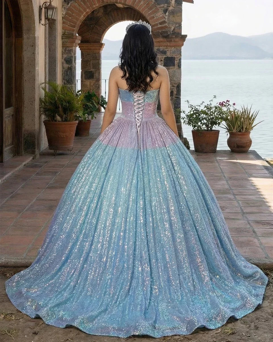 Simple Sequined Shimmer Party Dress with Train