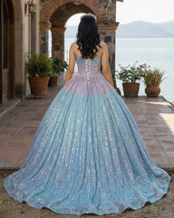 Simple Sequined Shimmer Party Dress with Train